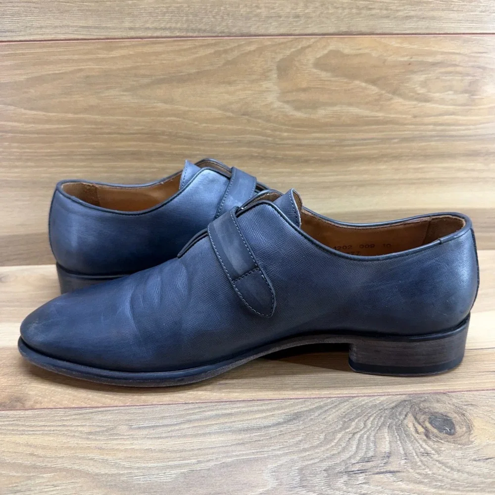 John Varvatos Monk Strap Dress Shoes Mens 10 Gray Blue Leather Italy